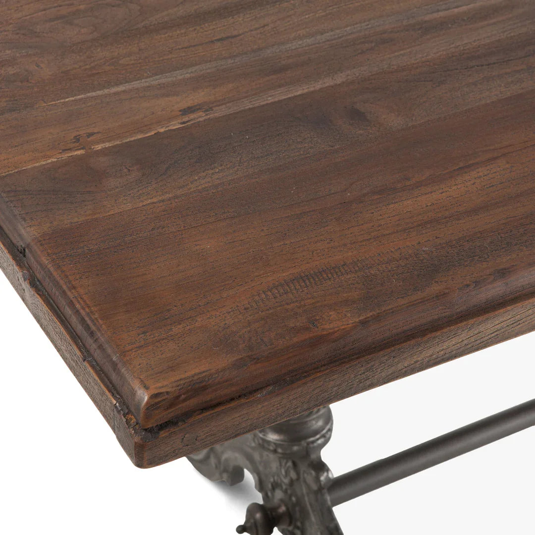Teak Wood Rectangular Top Antique Nickel Cast Iron Base Industrial Work Stunning Dining Kitchen & Hotel Furniture Dining...