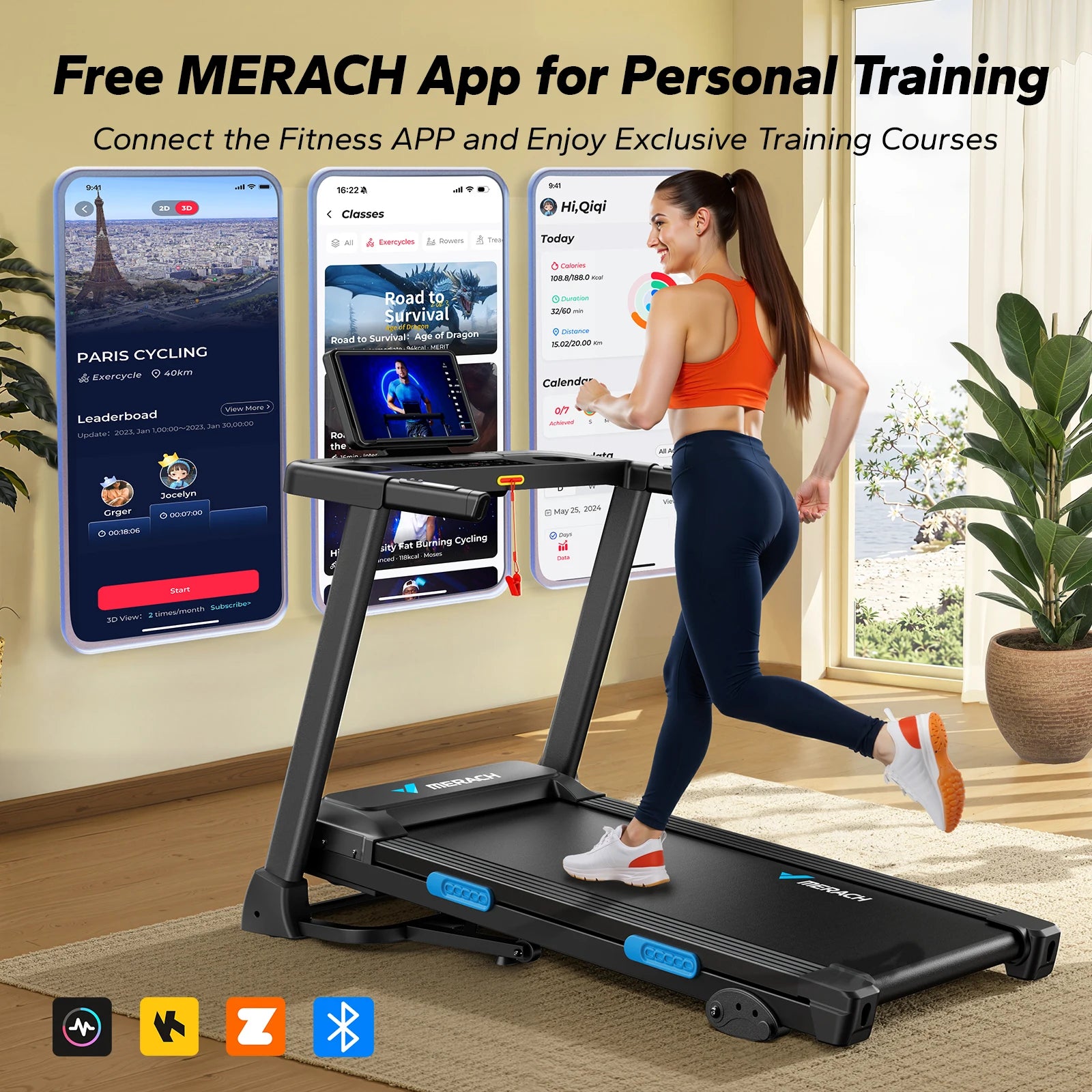 MERACH Foldable Treadmill T12 Incline Quiet Treadmills Double Deck Technology 4 Silicone Shock Cushion Heart Rate Monitoring - Kimlud