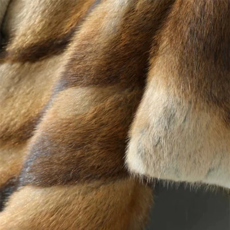 Women's Woven Muskrat Mink Coat with Square Collar Raw Processing