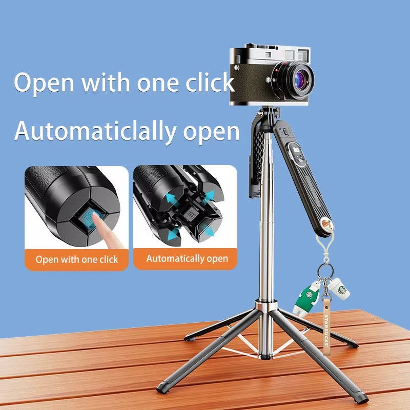 Professional 1.8M Lightweight Selfie Stick with Quadpod Stand Wireless Remote 360° Swivel Universal for Heavy Duty Cell Phones