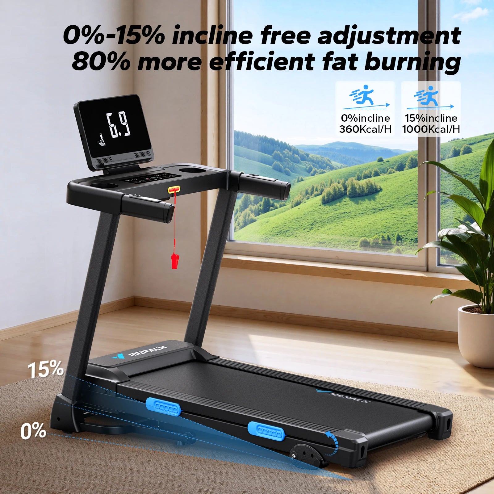 MERACH Foldable Treadmill T12 Incline Quiet Treadmills Double Deck Technology 4 Silicone Shock Cushion Heart Rate...