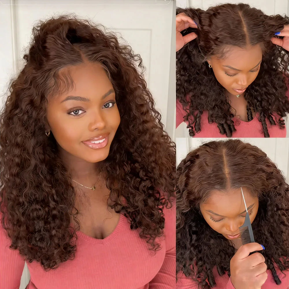 Chocolate Brown Burmese Curly 13x4 13x6 HD Lace Frontal Wig Invisible Strap 360 Full Lace Glueless Wig Lace Front Human...
