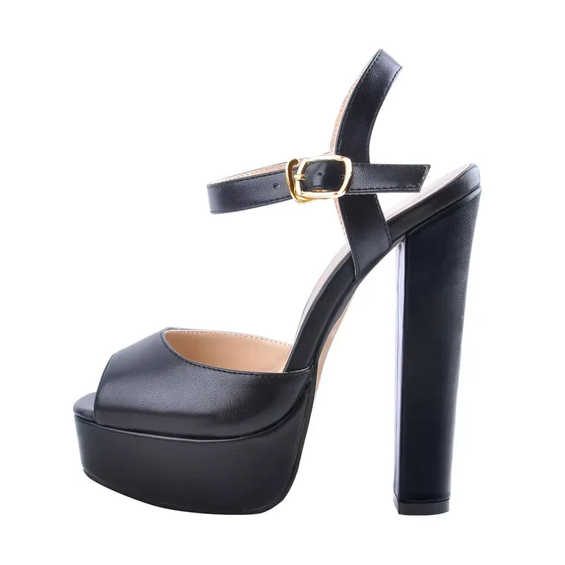 Onlymaker Women Sandals Ankle Strap Peep Toe Platform Black Chuncky High Heels Squre Toe Party Dress Casual Sandals