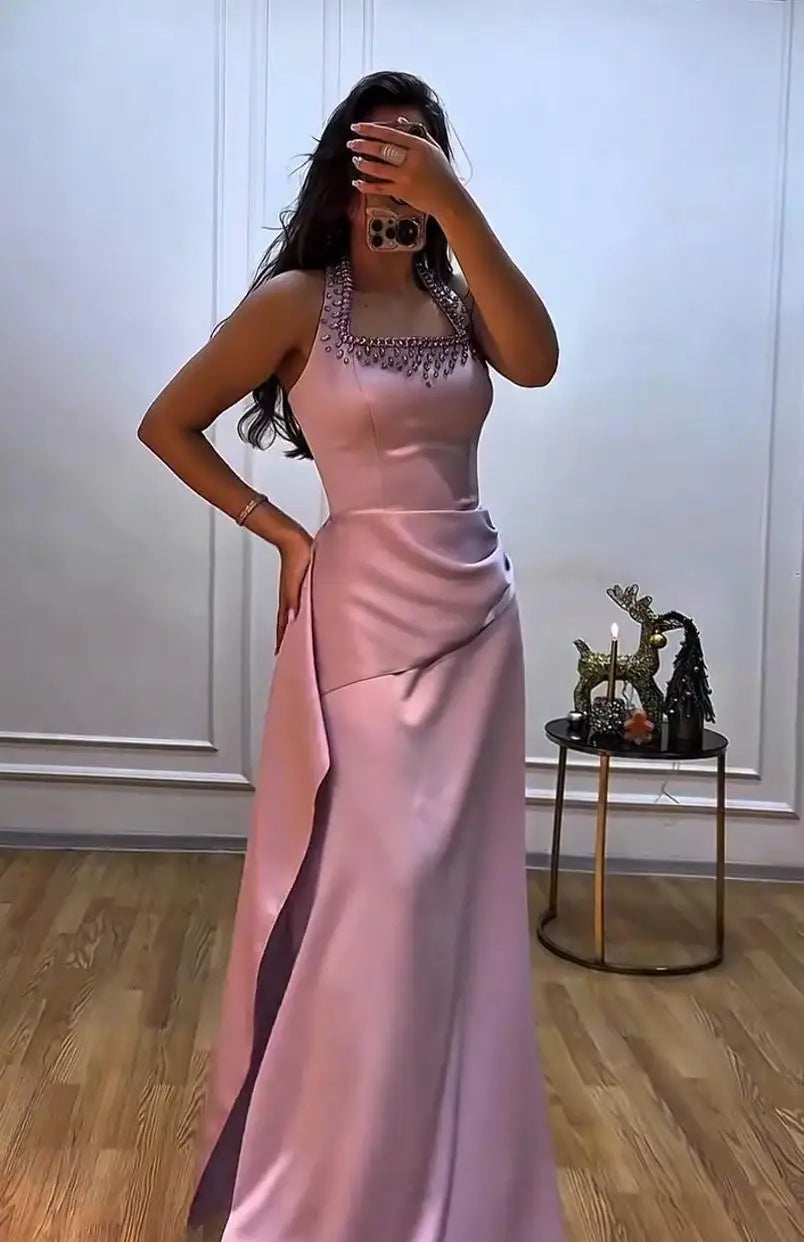 Ofherown Purple Rhinestone Beaded Satin Prom Gown Halter Formal Evening Dress Women Bodycon Party Dress 2026 New Customized