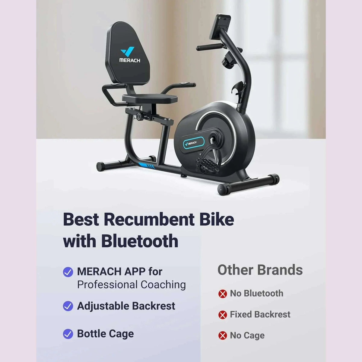 MERACH Recumbent Exercise Bike for Home with Smart Bluetooth Exclusive App Connectivity Heart Rate Handle Magnetic Bikes S08