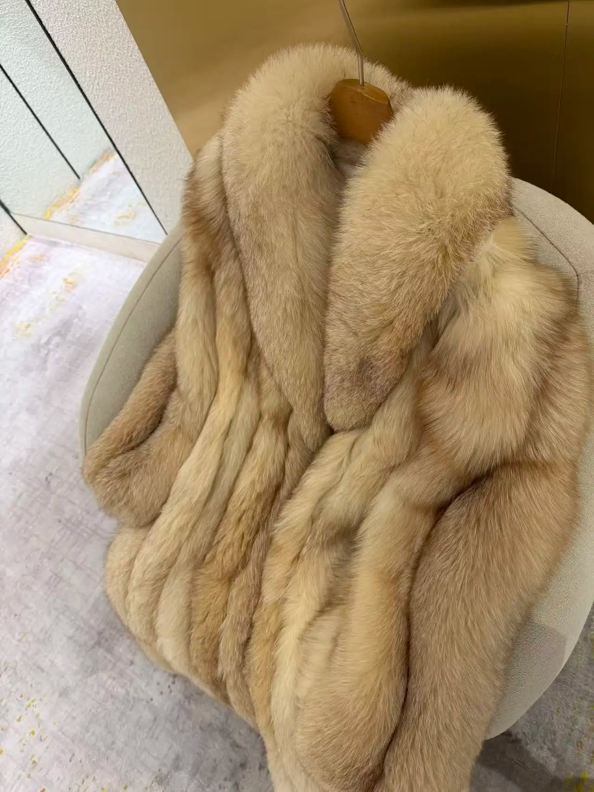 26SS Women Beige Fluffy Faux Fur Long Coat Wide Lapel Luxury Warm Winter Outerwear