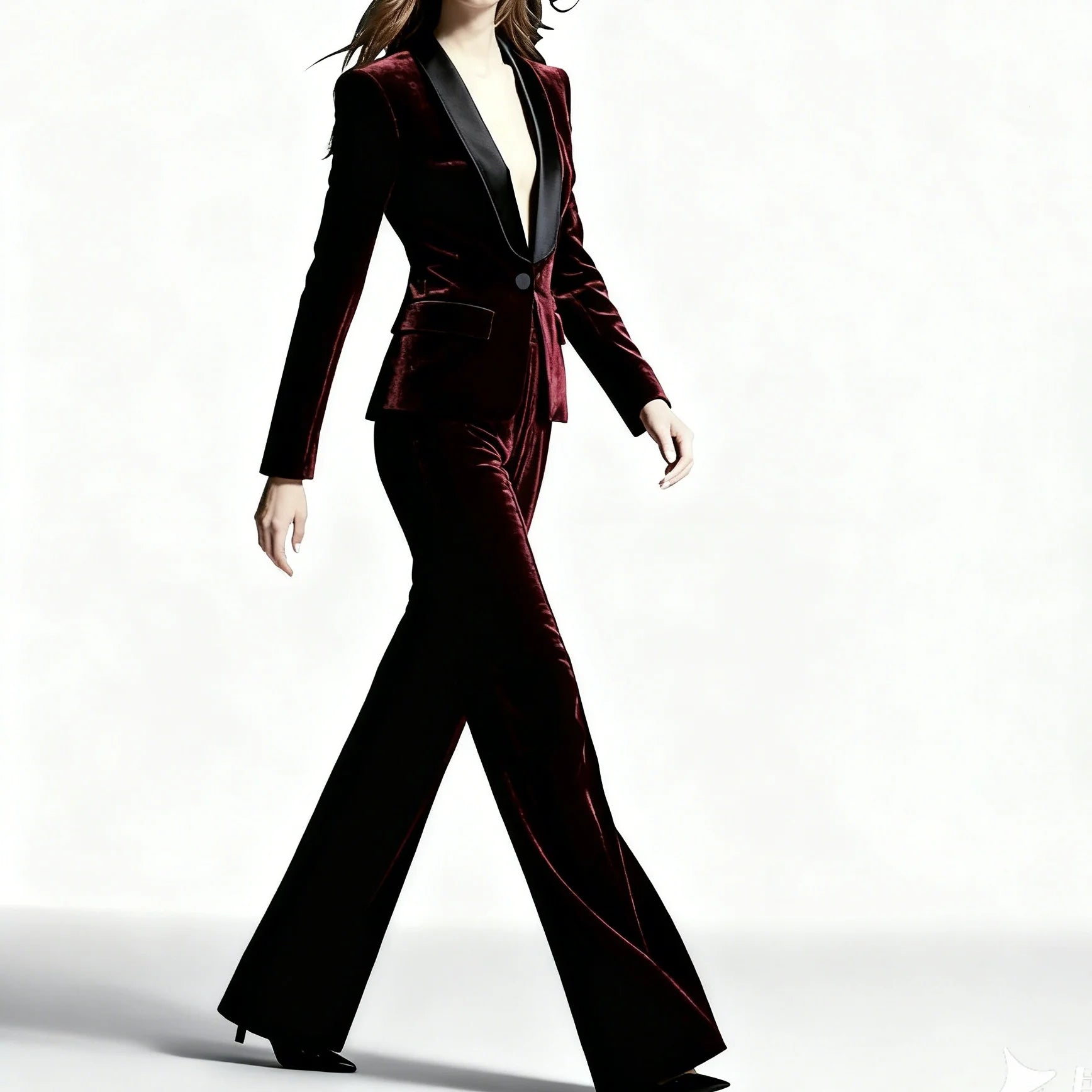 Burgundy Velvet Women's suit 2 Pcs Shawl Lapel Blazer+Pants Velour Prom Suit Wedding Tuxedos Pant Sets