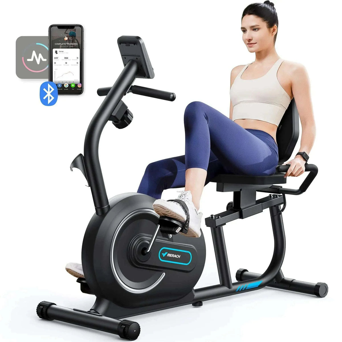 MERACH Recumbent Exercise Bike for Home with Smart Bluetooth Exclusive App Connectivity Heart Rate Handle Magnetic Bikes S08