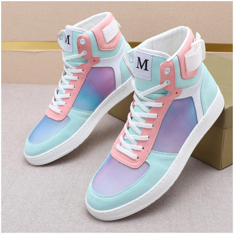 Fashion New Arrival Men's Dazzle Colour Mix High Tops Shoes Causal Flats Moccasins Punk Sports Walking Sneakers Zapatos Hombre