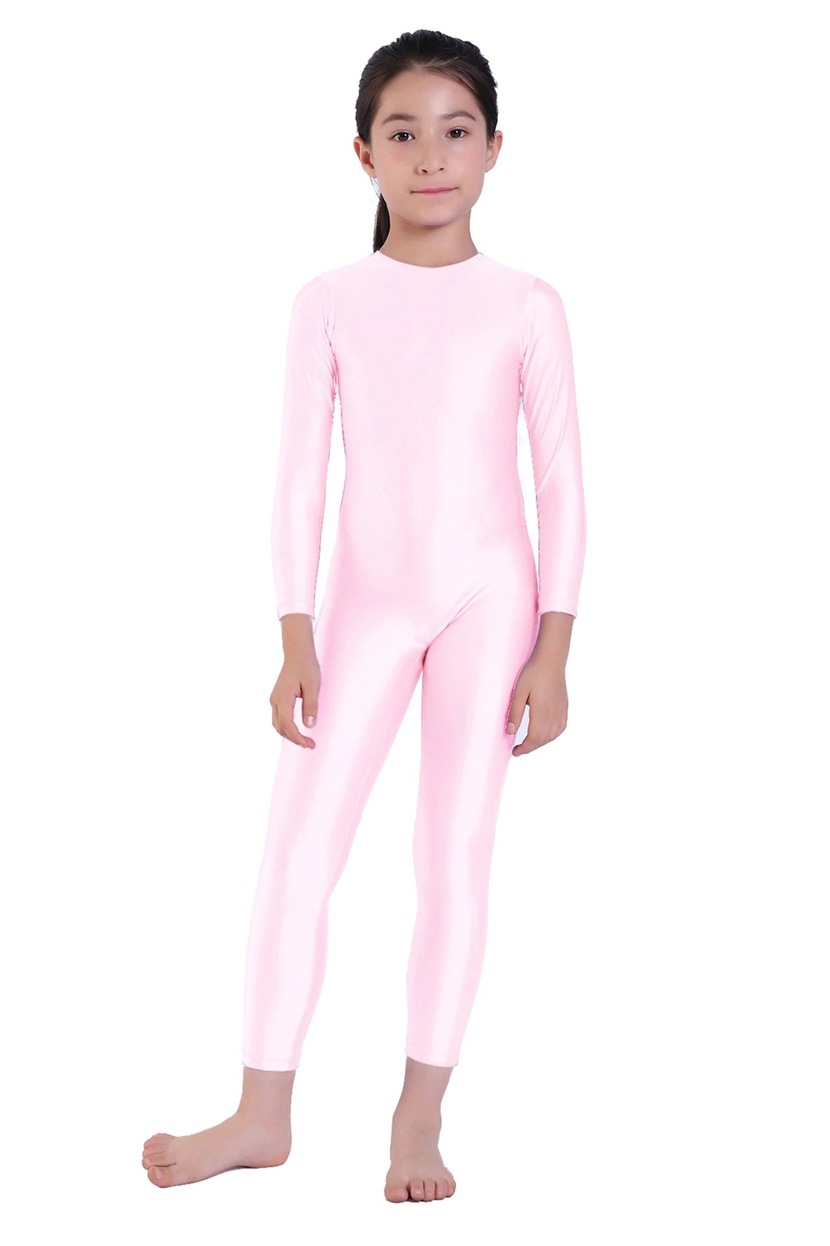 AOYLISEY Girls Black Long Sleeve Unitard Boys Gymnast Bodysuit Spandex Full Body Kids Jumpsuit Scoop Neck Dance Costumes