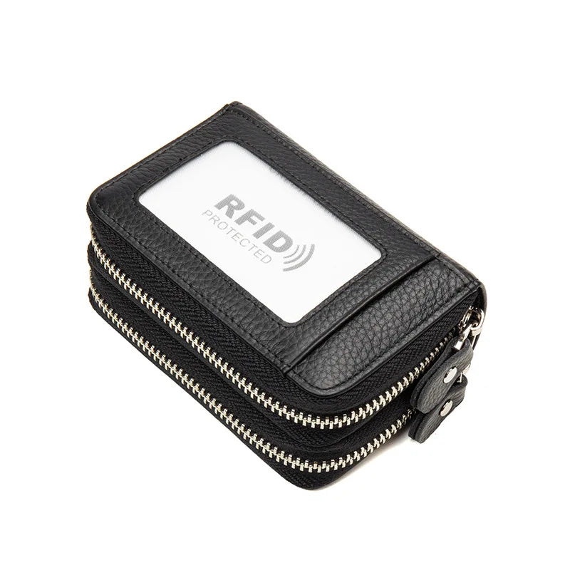 RFID Blocking Fashion Women Card Holder Genuine Leather Double Zipper Large Capacity Female Wallet Purse | Kimlud Mid...