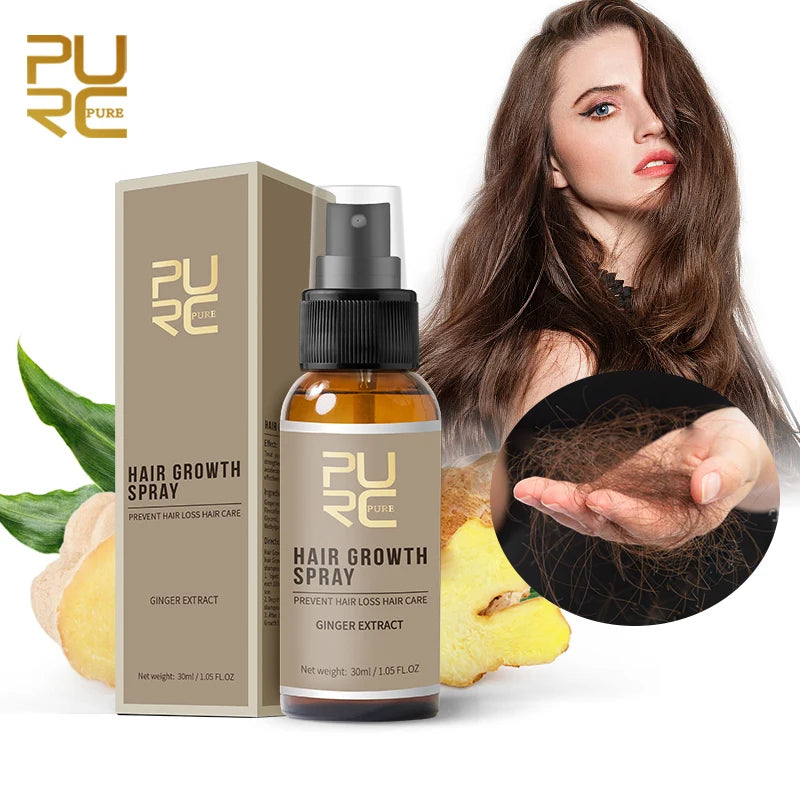 PURC Ginger Hair Growth Products Fast Growing Spray Hair Loss Treatment Oil Beauty Health Hair Care for Men Women 30ml