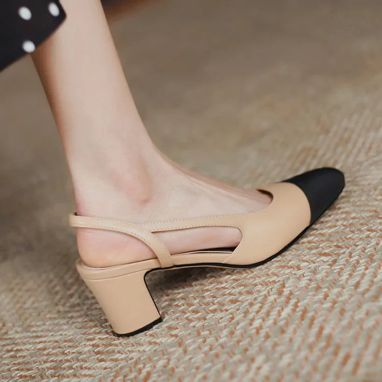LeShion Of Chanmeb 33-43 Women Luxury Brand Designer Shoes Woman High Heeled Genuine Leather Slingbacks Beige Nude Pumps Classic - Kimlud