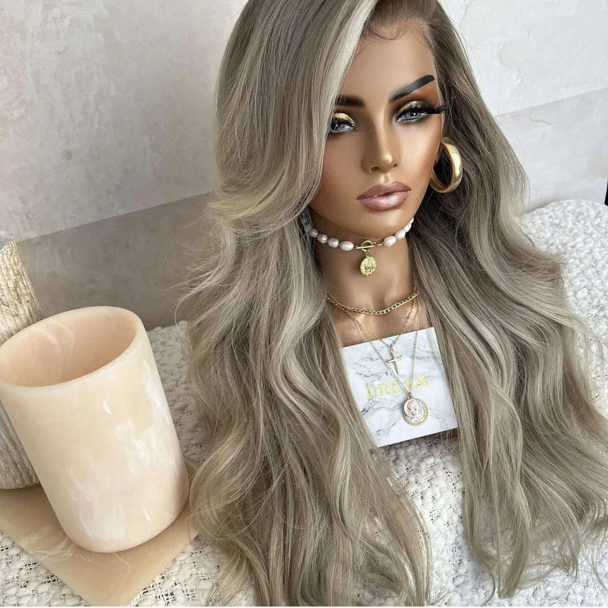 Drop Shipping Gray Blonde Color Best 12A Virgin Remy Russian Cuticle Human Hair Lace Front Wigs Light Brown Root Women Wig