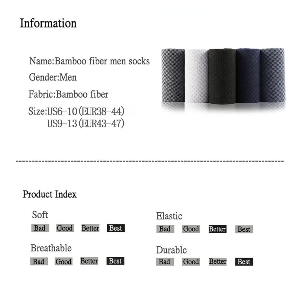 10 Pairs High Quality Bamboo Fiber Men's Socks Business Breathable Deodorant Compression Socks Men Long Big Size EUR...