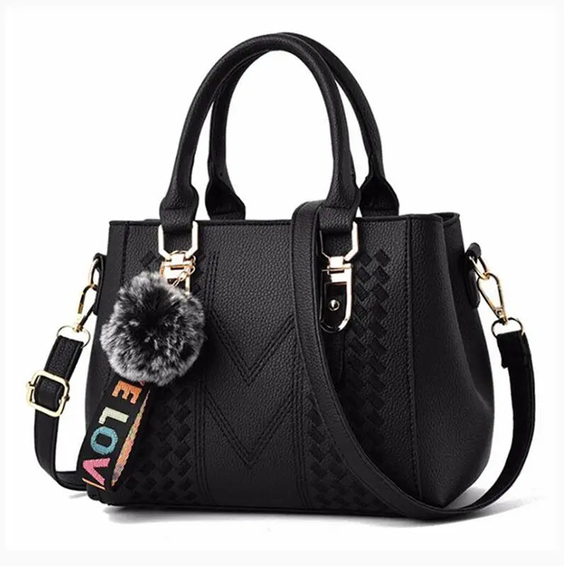 Embroidery Messenger Bags Women Leather Handbags Bags for Women Sac a Main Ladies hair ball Hand Bag | Kimlud Mid Range Bag