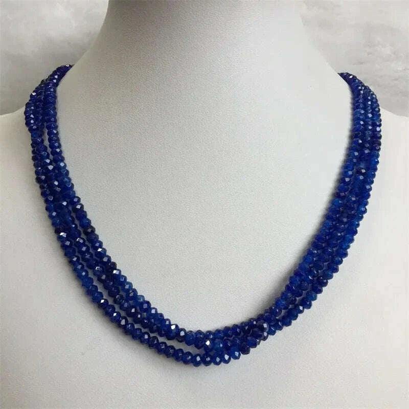 Double Blue Sapphire Chain Necklace for Women Natural Faceted Jade Stone Beads Choker Collares 3*4mm Abacus Gift Jewelry