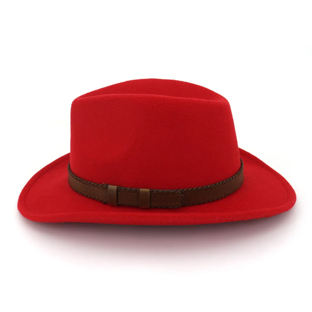 QBHAT Wide Brim Wool Felt Cowboy Fedora Hats with Dark Brown Leather Band Women Men Classic Party Formal Cap Hat...