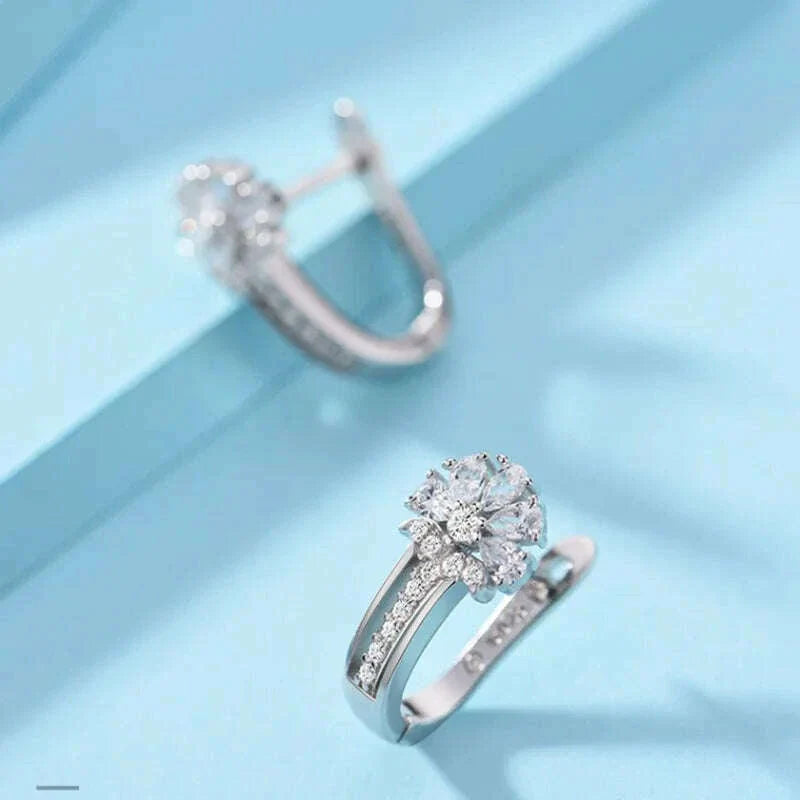 Fine Jewelry 925 Sterling Silver Earrings Inlaid With Zircon Crystal Flower Earrings Charm Jewelry For Women Gift Engagement Wed