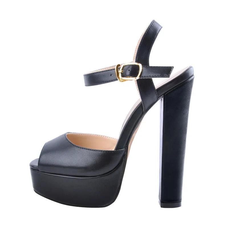 Onlymaker Women Sandals Ankle Strap Peep Toe Platform Black Chuncky High Heels Squre Toe Party Dress Casual Sandals