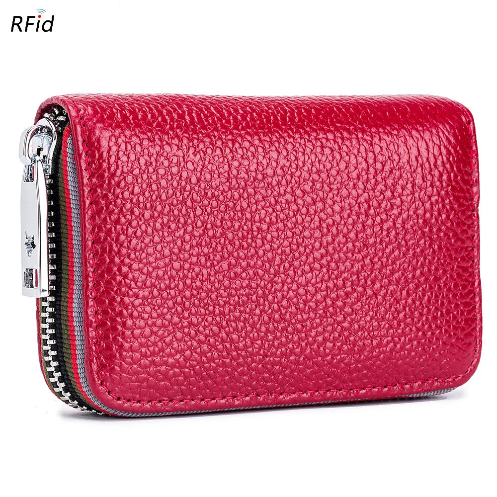 Genuine Leather Men Women Card Holder Small Zipper Wallet Solid Coin Purse Accordion Design rfid ID Business Credit Card Bags
