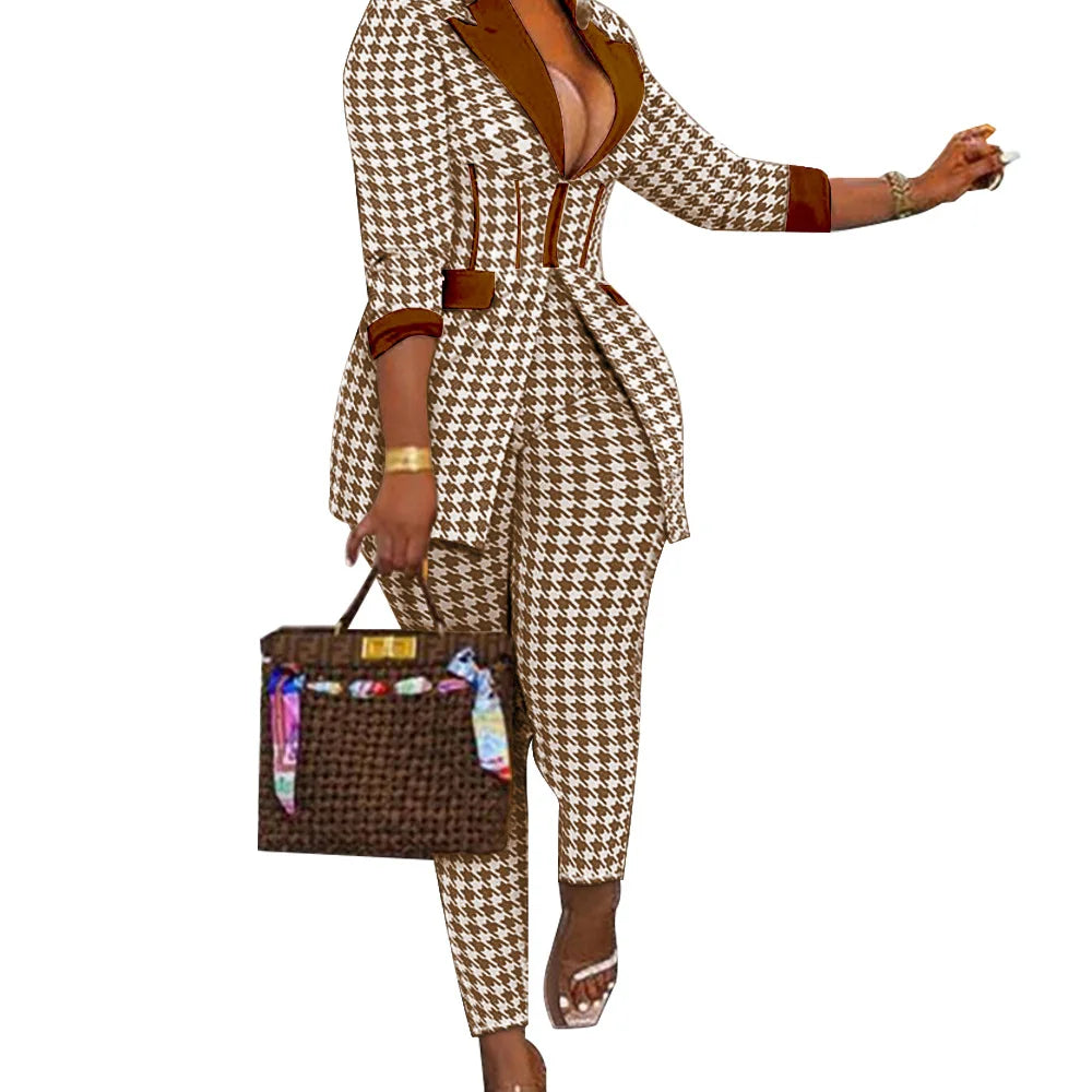 S-2XL Two Piece Sets Outfits Elegant Tweed Slim Long Trousers Short Coat Tops Lady Clothes Formal Business Office Work Suits