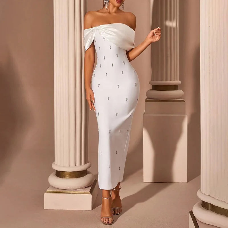 Pure White French Style Strapless Collar Diamond Tube Top Floor-Length Bodycon Wedding Dress 2026 Spring New Women's |...