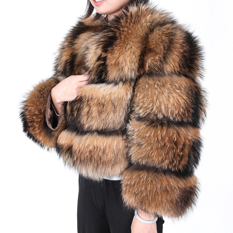 2024 maomaokong Super Hot Winter Women Luxury Thick Real Raccoon Fur Coat Natural Fox Fur Jacket Plus Size Jackets Female Vest