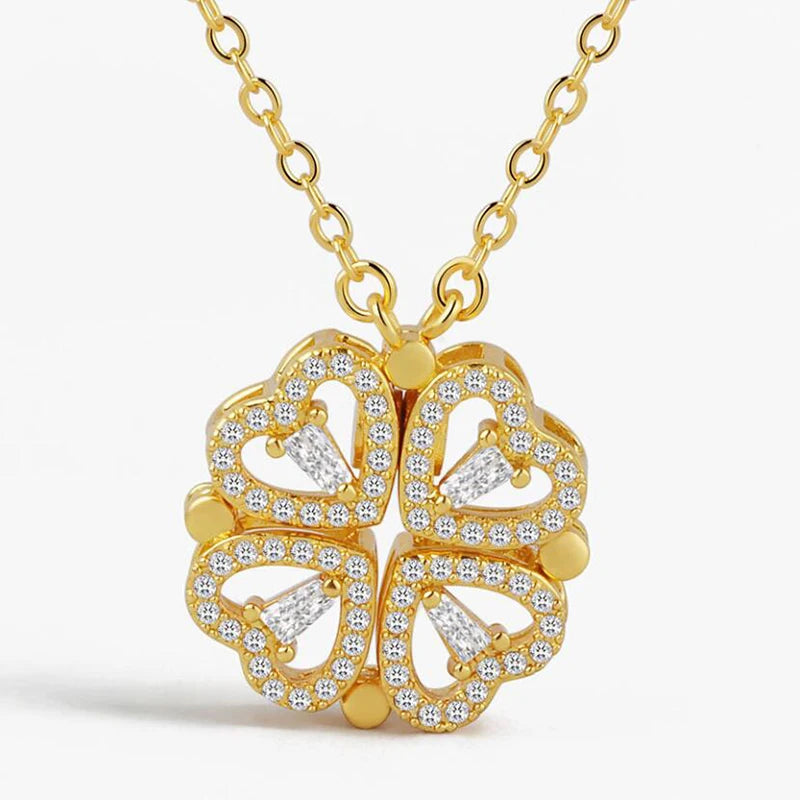 KOFSAC Luxurious Two In One Love Heart Four Leaf Clover Necklace 925 Silver Jewelry Zircon Lucky Grass Fashion Women Girl Gifts