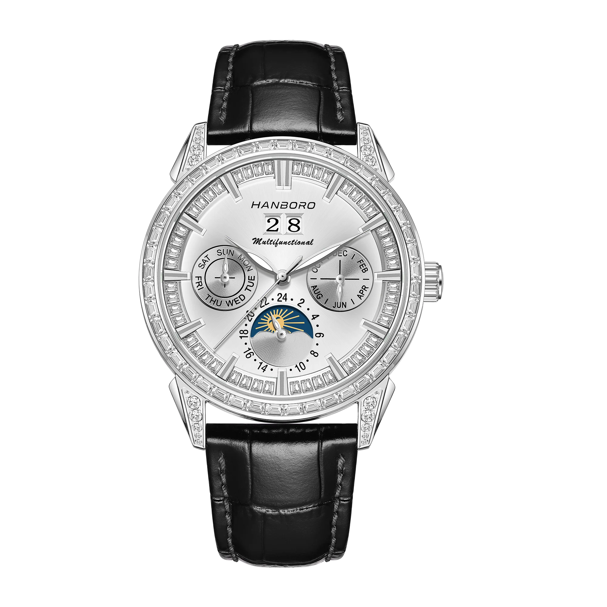 HANBORO Men's Luxury Automatic Mechanical Sports Watch Hollow Pointer Full Diamonds Calendar Luminous Stainless Steel...