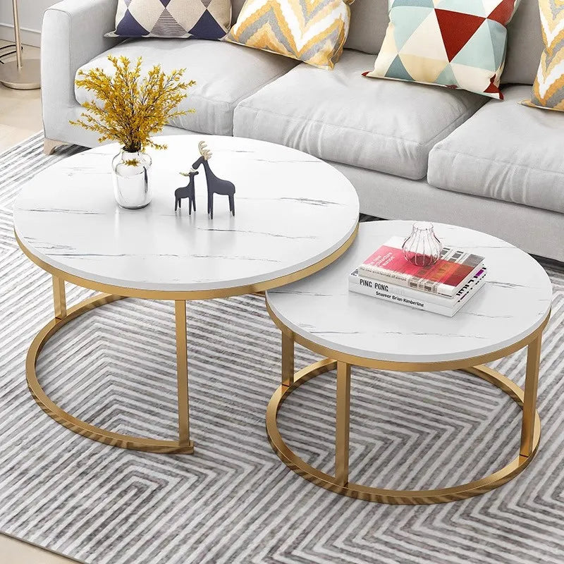 Nordic Contemporary Gold Metal Nesting Coffee Table Set Wabi-Sabi Style for Modern Home Living Room Furniture | Kimlud...