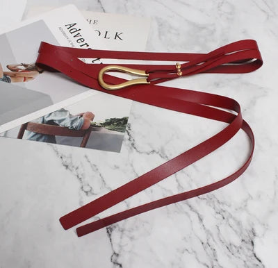 NEW Genuine Leather double Belts Luxury Metal U Buckle belt women girls retro vintage large belt for coat jeans black white