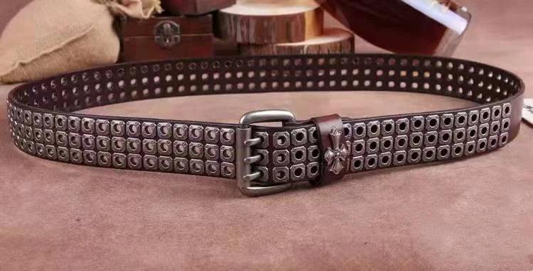 Studded Heavy Metal Style Belt Handmade Leather Pank Rock Style Men's Belt Cowhide Retro Tactical belt Jeans Belt - Kimlud