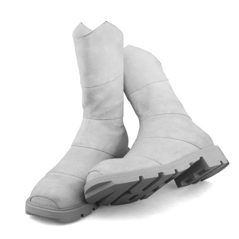 Punk Style Zipper Men Genuine Leather High-Top Sneakers Street Round Toe Winter Warm Platform Boots Black Motorcycle...