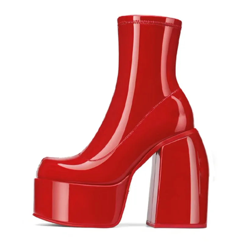 2025 Autumn Winter Short Boots for Large Size Thick-Soled Thick-Heeled Elastic Elastic Cross-Border E-Commerce Supply Europe