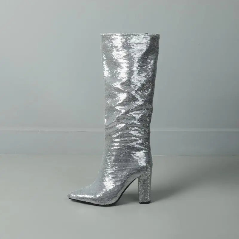 Bling New Botas Alto Chunky Heel Shoes 2025 Knee-High Women Boots