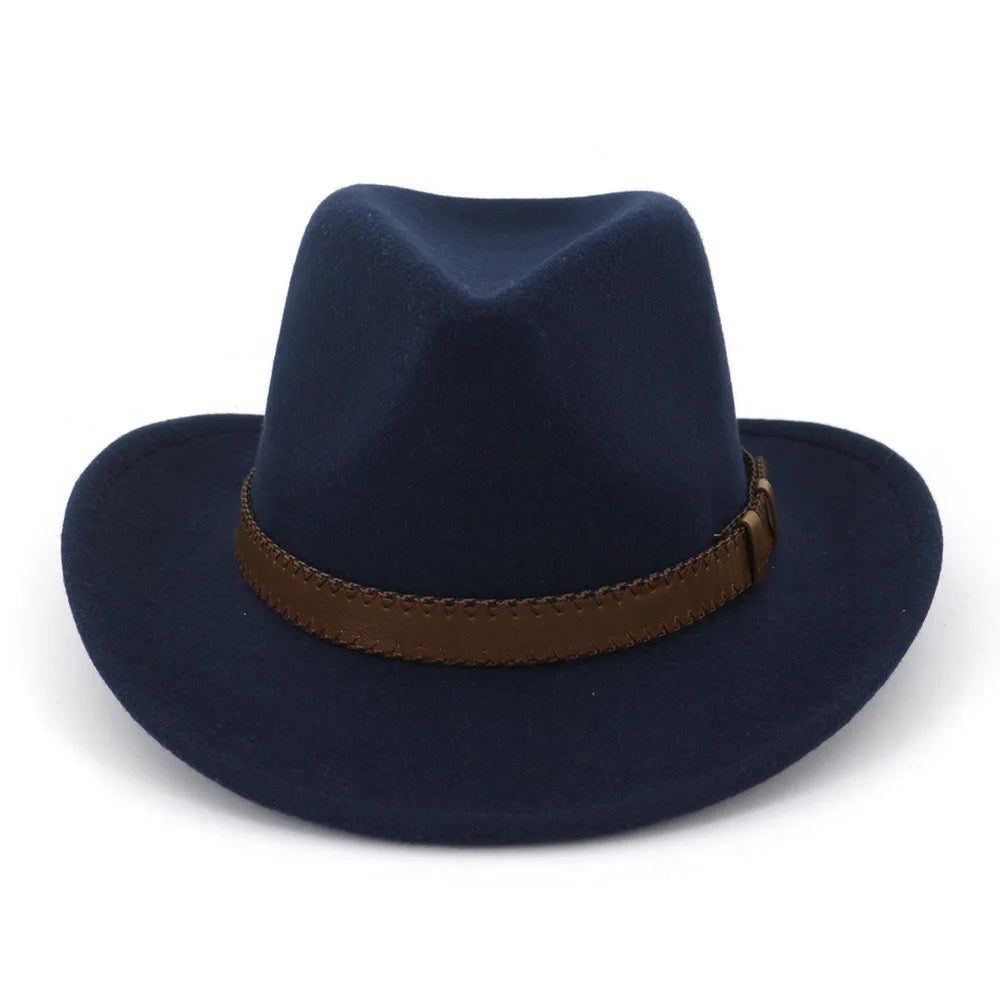 QBHAT Wide Brim Wool Felt Cowboy Fedora Hats with Dark Brown Leather Band Women Men Classic Party Formal Cap Hat...