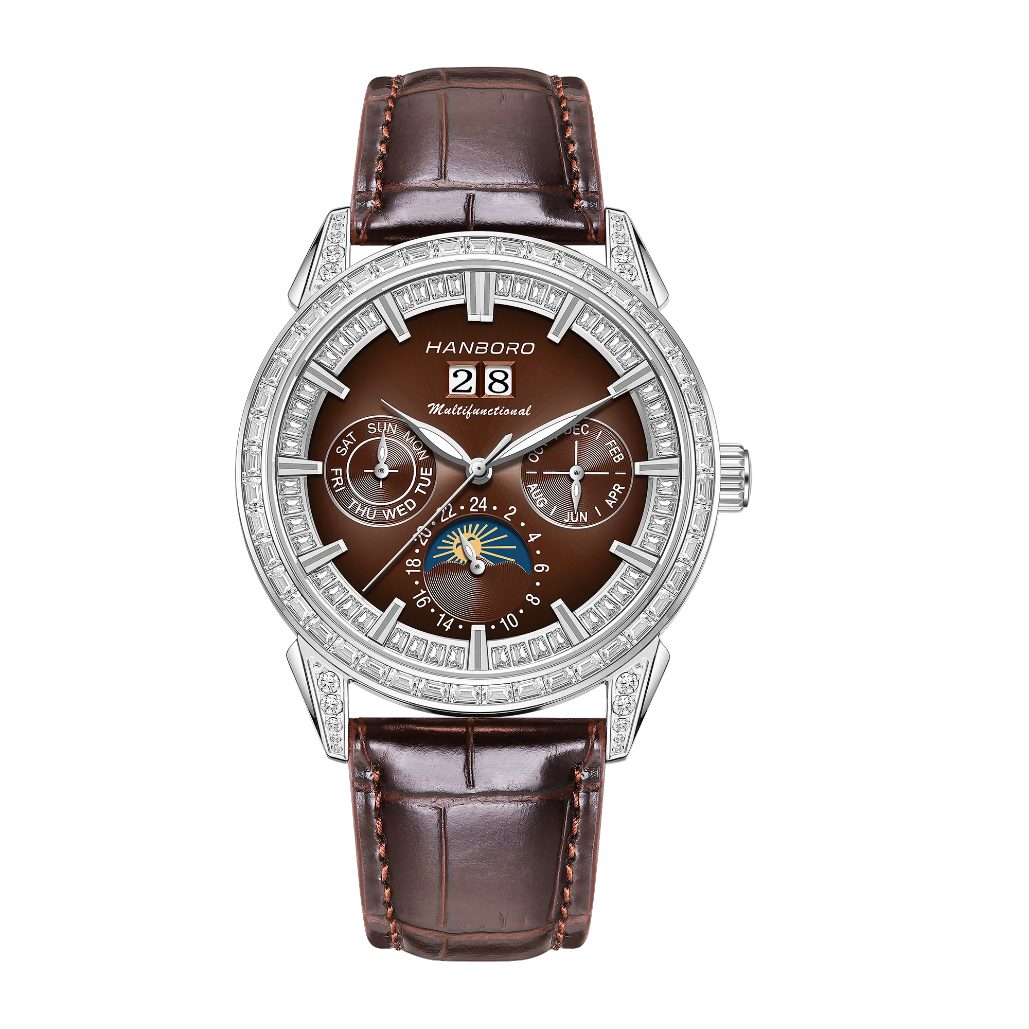 HANBORO Men's Luxury Automatic Mechanical Sports Watch Hollow Pointer Full Diamonds Calendar Luminous Stainless Steel...