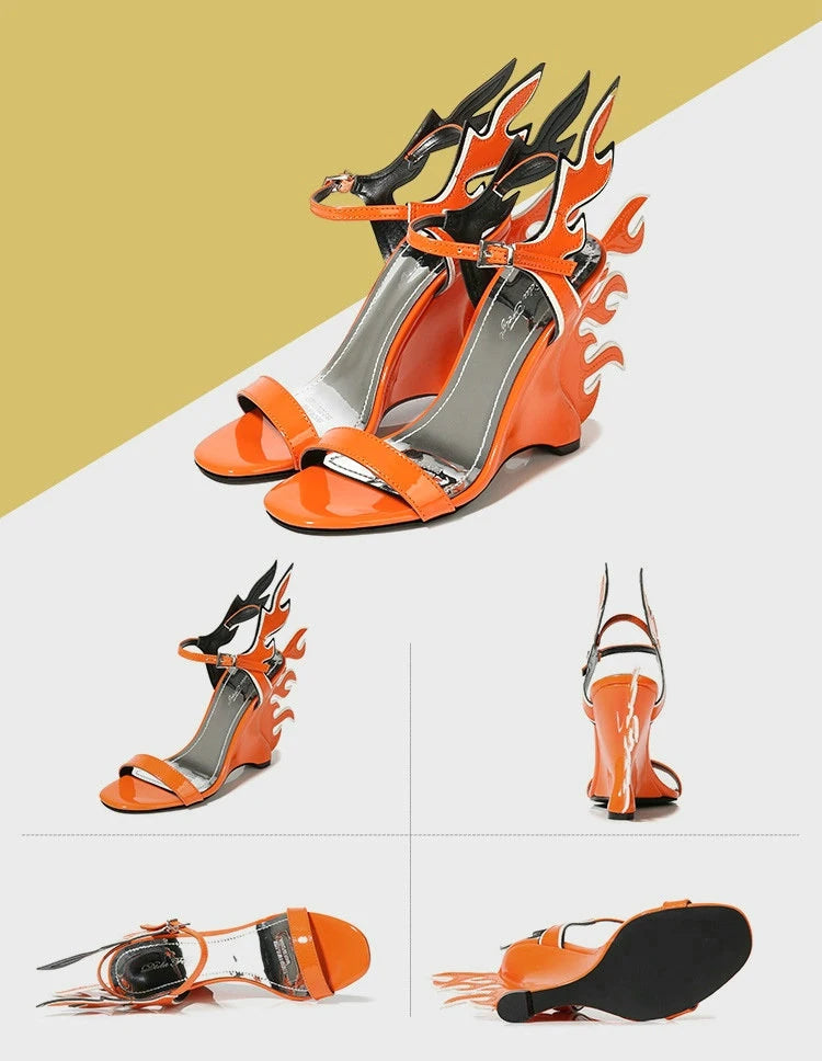 High Heels Sandals Women Summer Women Wedding Shoes Platform Wedges Casual Large 10cm Flame Get Together Casual Sandals Orange - Kimlud