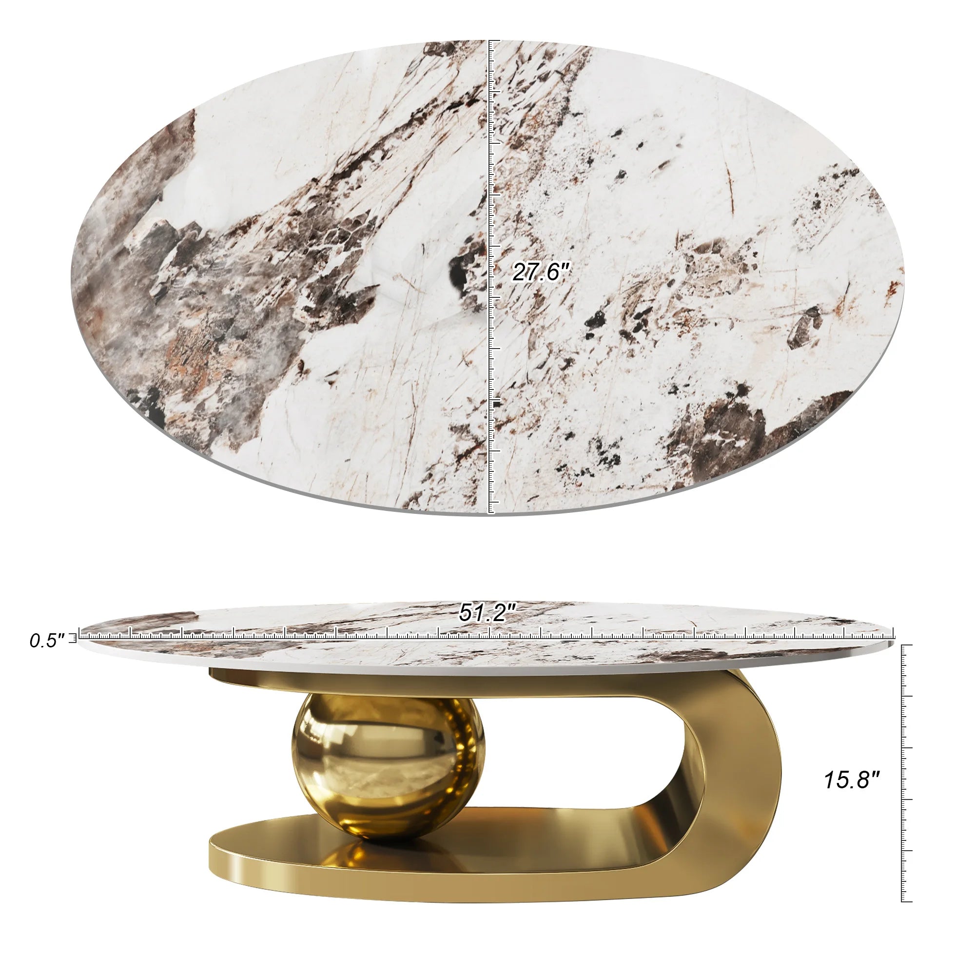 Modern Exquisite Oval Marble Coffee Table with Abstract Gold Metal Base Stylish Home Furniture for Living Room Centr |...