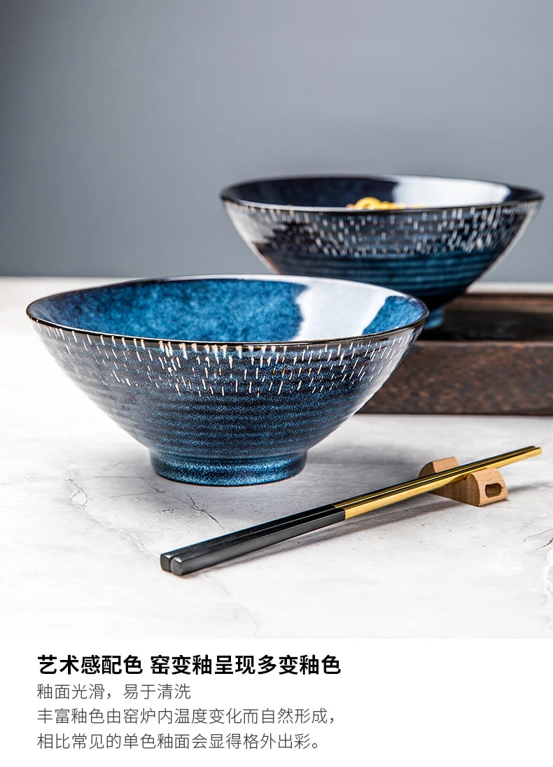 Blue Ceramic Bowl Noodle Bowl Large Soup Bowls Fruit Plate and Salad Bowl Dinner Plate Dessert Bowls Dish Decorative...