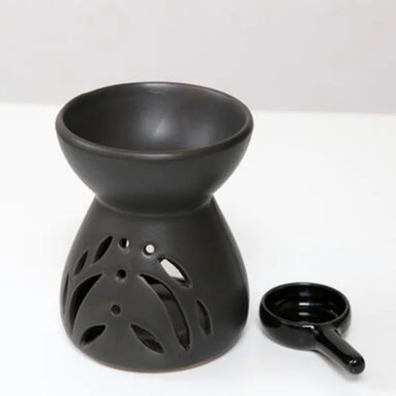 Ceramic Aromatherapy Burner Hollow Essential Oil Furnace Yoga SPA Hotel Living Room Decor Aroma Lamp Black Blue Candle Holder