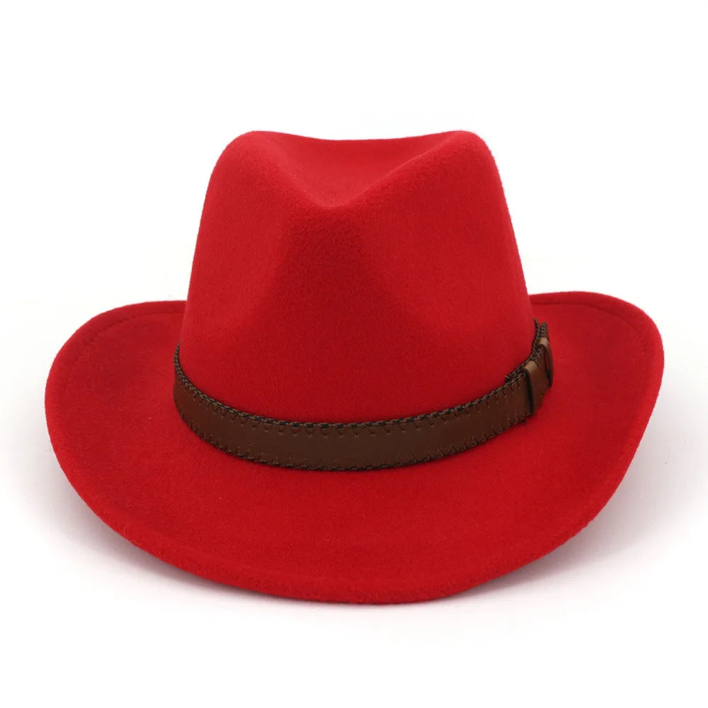 QBHAT Wide Brim Wool Felt Cowboy Fedora Hats with Dark Brown Leather Band Women Men Classic Party Formal Cap Hat...