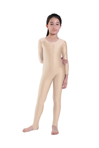 AOYLISEY Girls Dance Gymnastics Long Sleeve Unitard for Kids Jumpsuits Stirrup Show Stage Wear Zentai Childrens Unitards