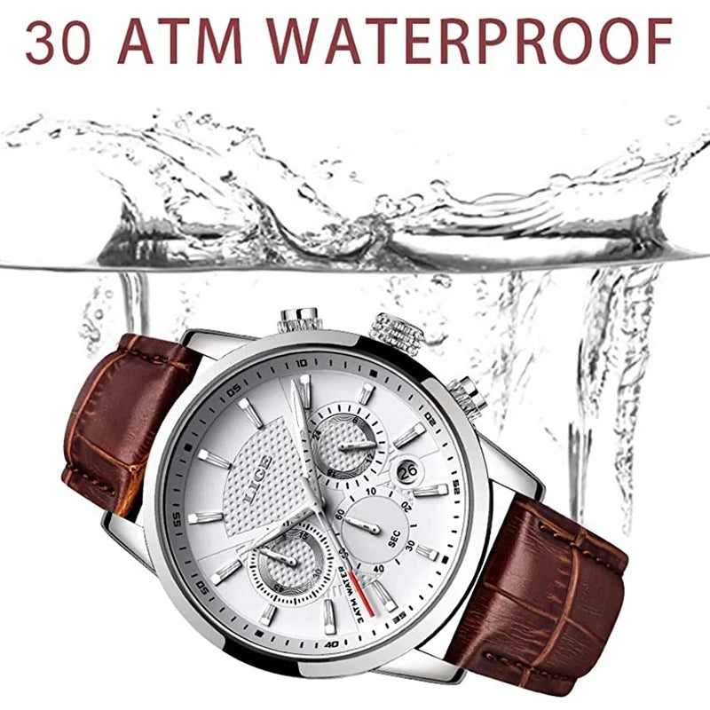 Watches Mens 2025 LIGE Top Brand Luxury Casual Leather Quartz Men's Watch Business Clock Male Sport Waterproof Date Chronograph
