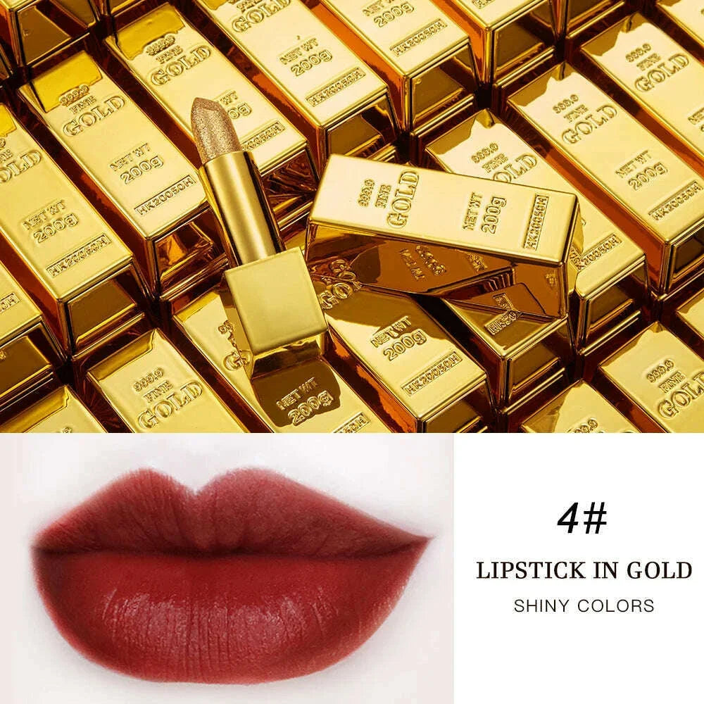 New Gold Bullion Lipstick Beauty Shiny Matte Velvet Shell Lip Glaze Fashion Lasting Lips Makeup Cosmetic