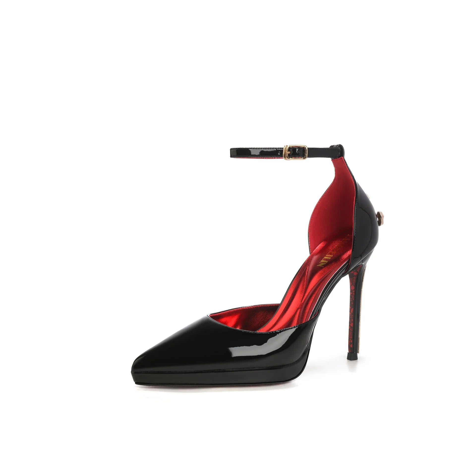 2026 New Model Gold Super High Stiletto Heel Red Sole Women's Royal Lady Style Pointed Toe Patent Leather Strap Sandals - Kimlud