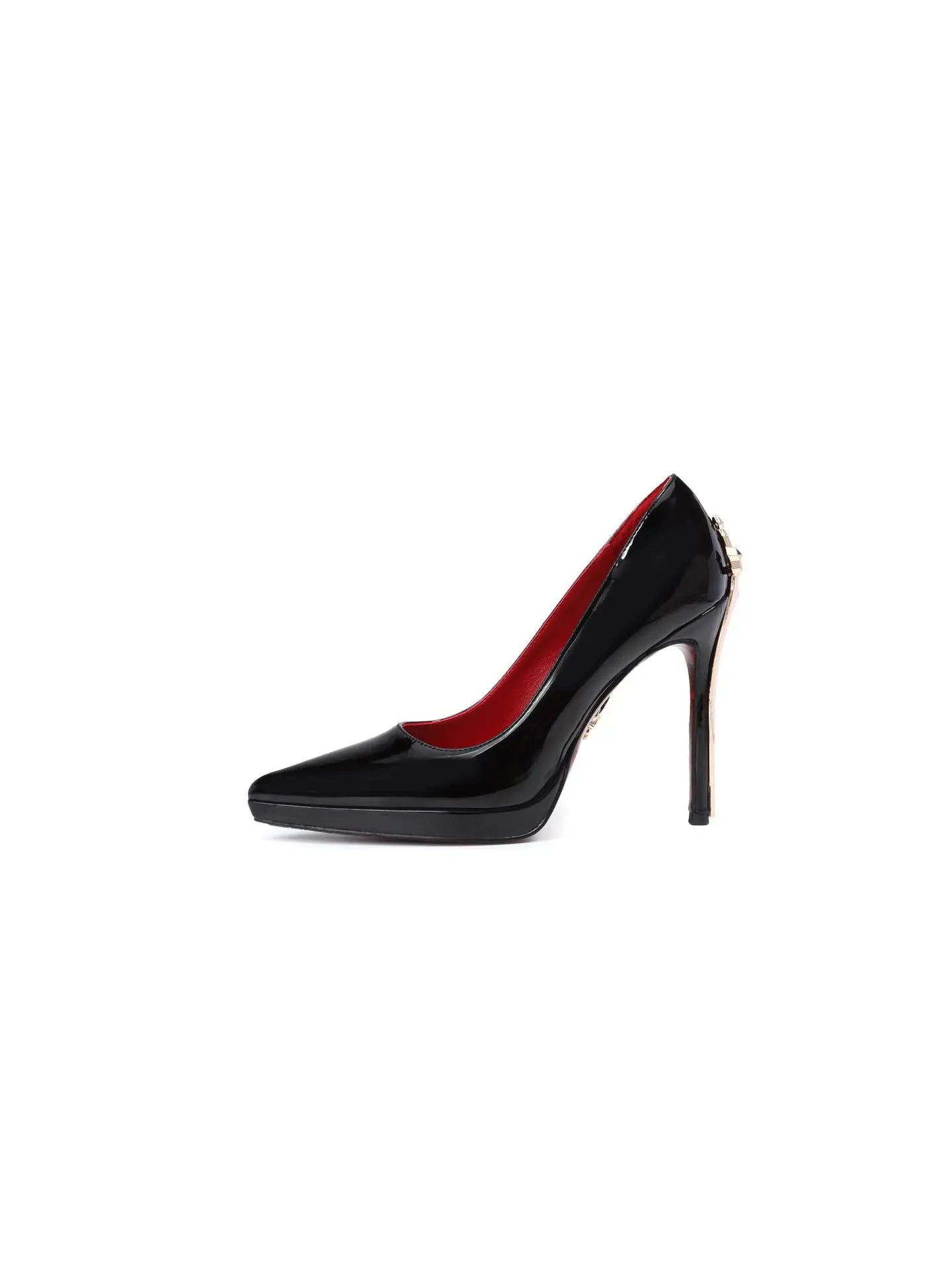 2026 New Waterproof Patent Leather Platform Gold Stiletto 9cm Thin Solid Super High Pointed Toe Red Sole Elegant Black...