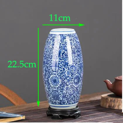 Chinese Jingdezhen Blue White Porcelain Antique Ceramic Vase Home Livingroom Table Figurines Decoration Store Flower Pot Crafts