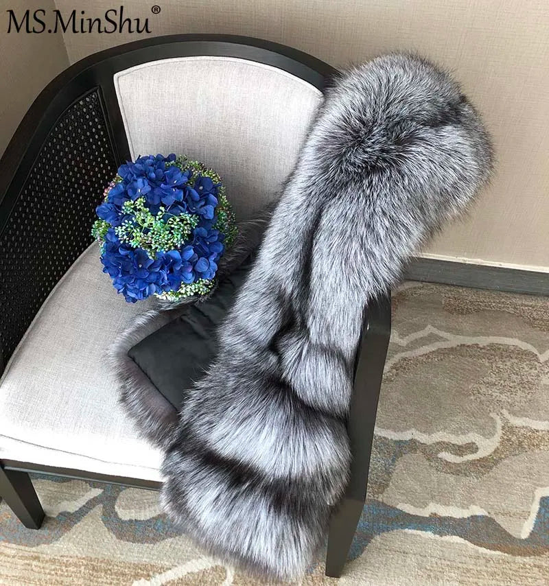 MS.MinShu-Luxury Fox Fur Scarf, Big Skin Scarf, Natural Fox Fur Stole, Genuine Fox Fur Shawl, Pocket Fashion Evening Dress - Kimlud